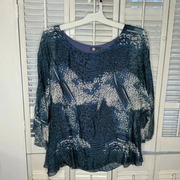 Blue leopard print silk blouse - Picture 2 of 5